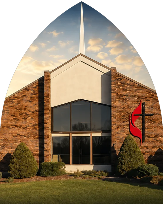 The New Bethel United Methodist Church building in Glen Carbon at sunset
